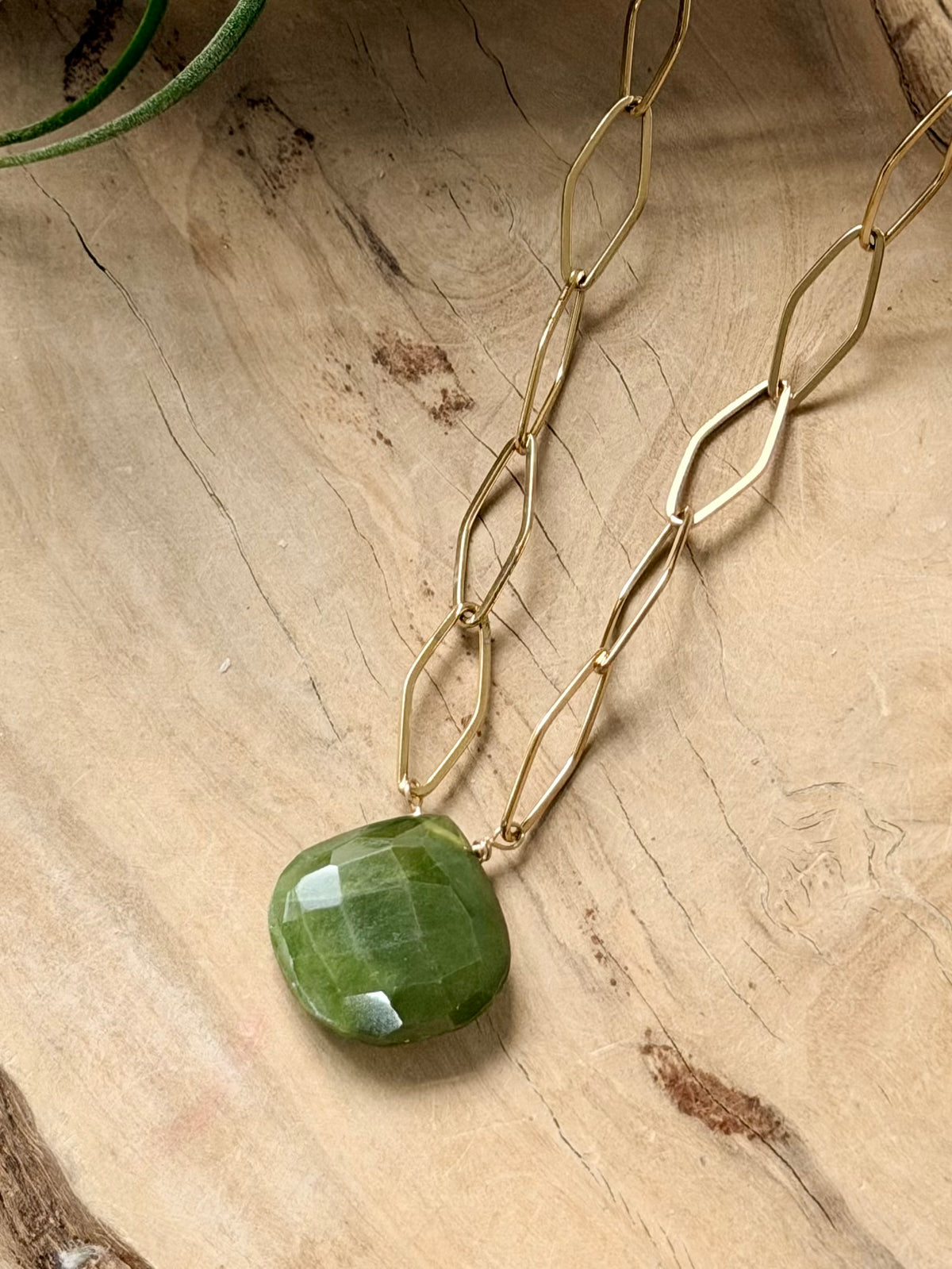 Green Garnet + Gold Stainless Steel Necklace