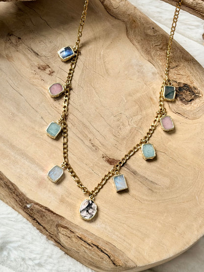 Mixed Gemstone + Gold Stainless Charm Necklace
