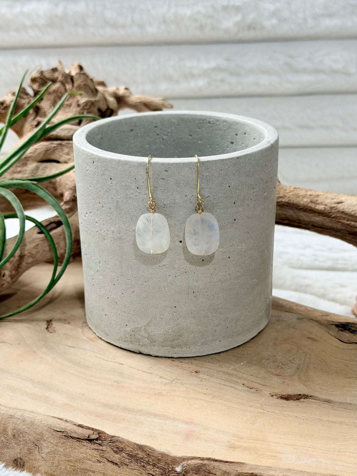 Rainbow Moonstone + Gold Earrings