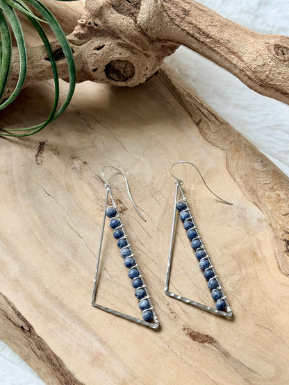 Blue Coral + Silver Large Triangle Earrings