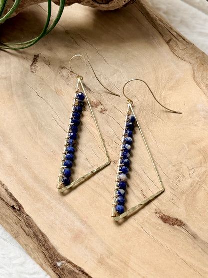 Orange Sodalite + Gold Large Triangle Earrings