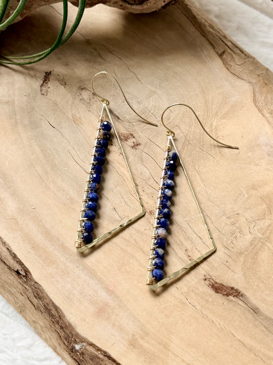 Orange Sodalite + Gold Large Triangle Earrings