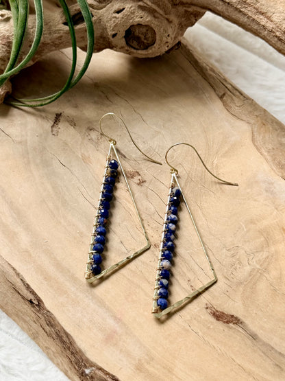 Orange Sodalite + Gold Large Triangle Earrings