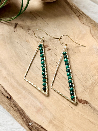 Malachite + Gold Large Triangle Earrings