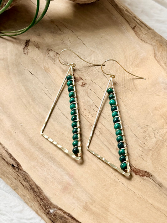 Malachite + Gold Large Triangle Earrings