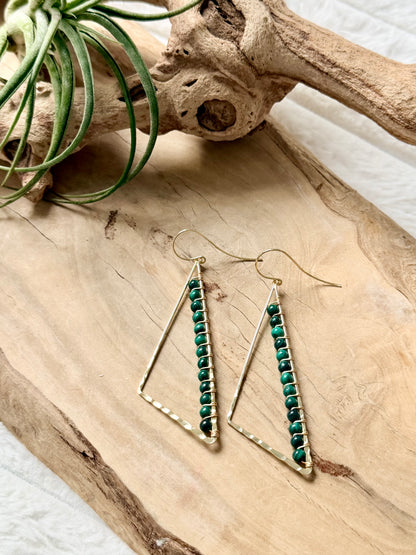 Malachite + Gold Large Triangle Earrings