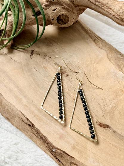 Rainbow Obsidian + Gold Large Triangle Earrings
