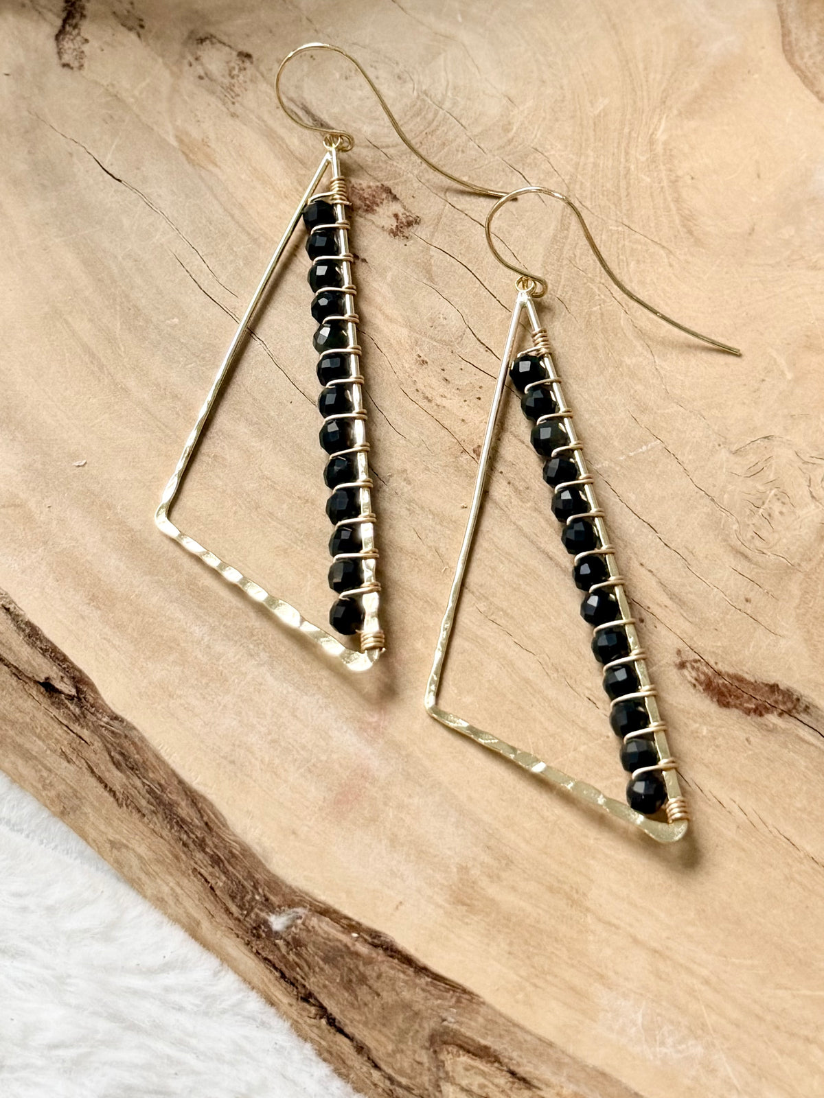 Rainbow Obsidian + Gold Large Triangle Earrings