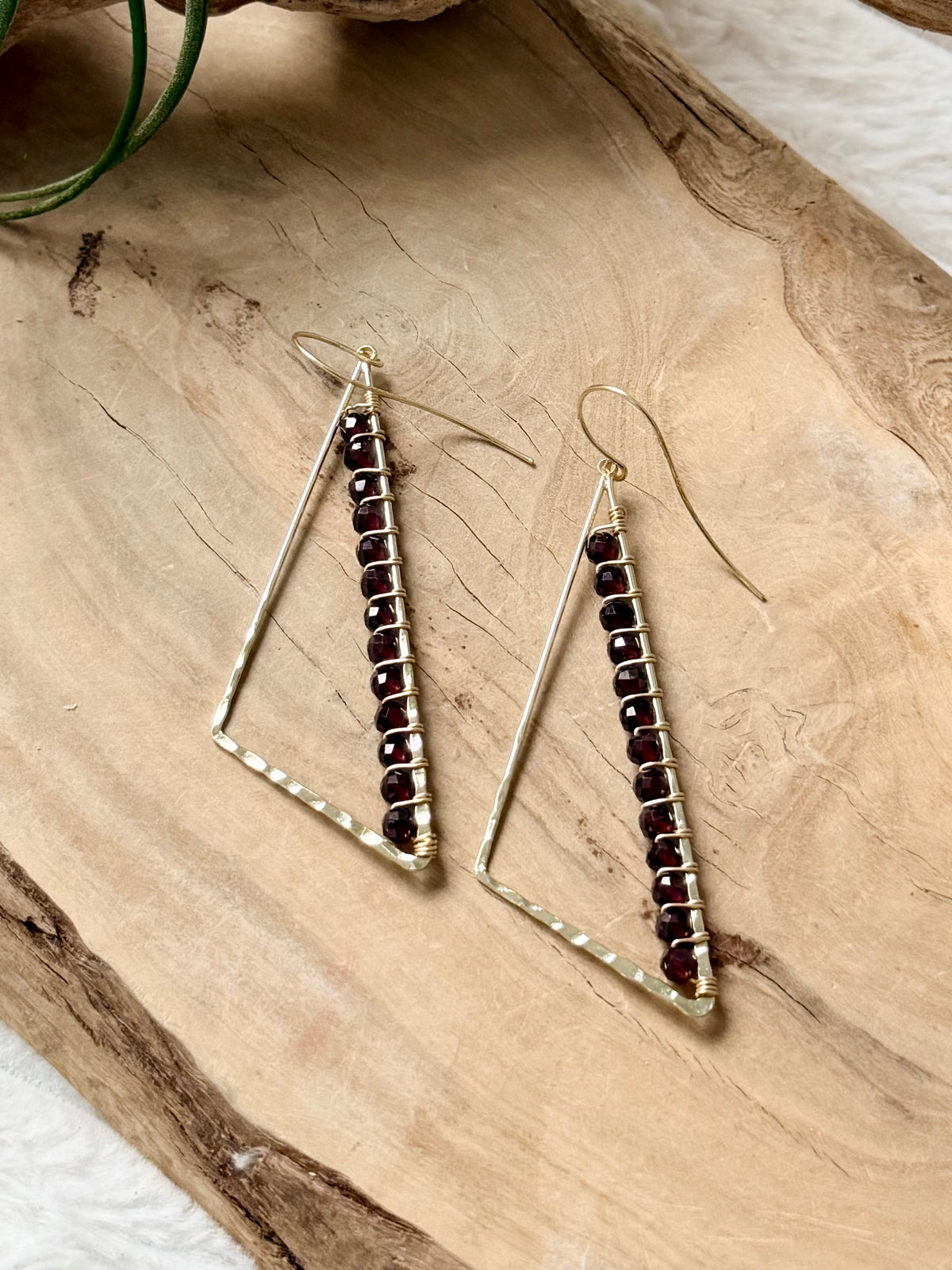 Garnet + Gold Large Triangle Earrings