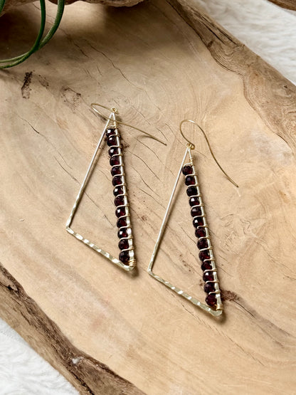 Garnet + Gold Large Triangle Earrings
