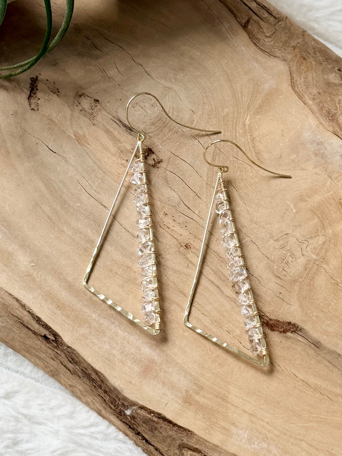 Herkimer Diamond + Gold Large Triangle Earrings