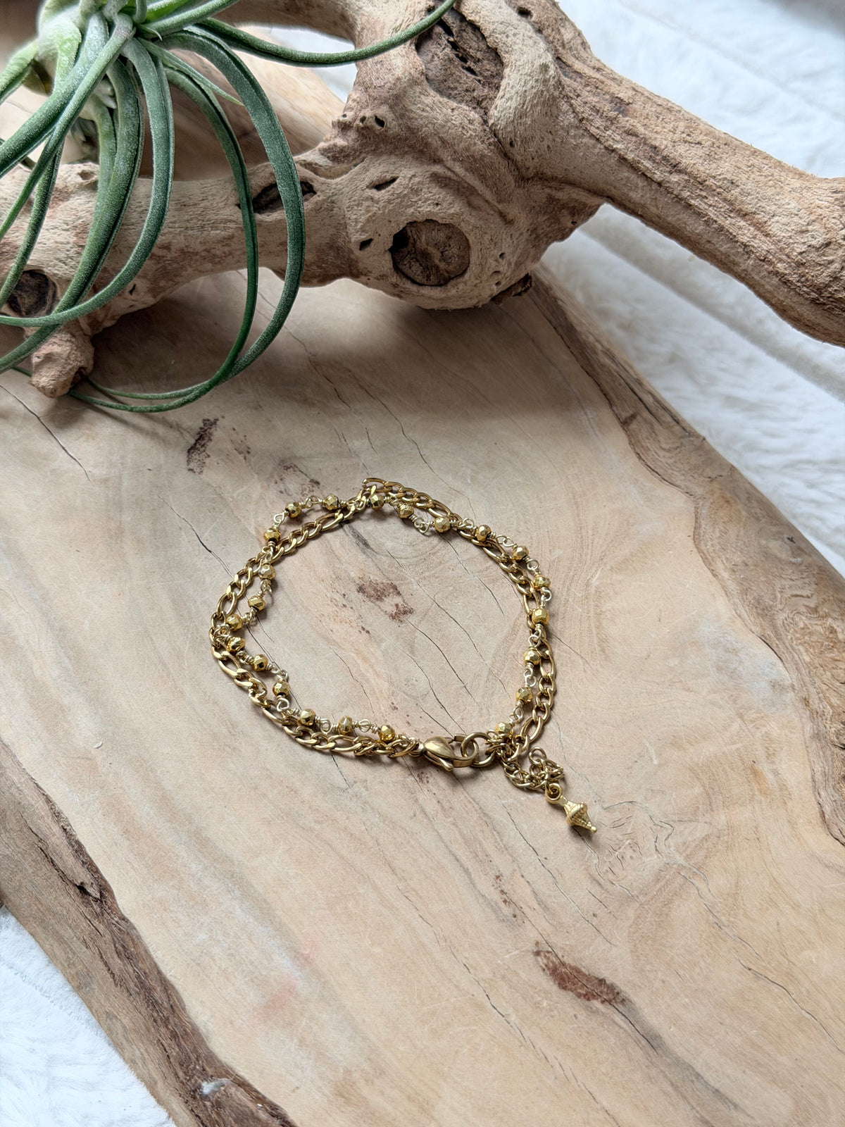 Golden Pyrite + Gold Stainless Steel Skinny Duet Bracelet