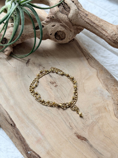 Golden Pyrite + Gold Stainless Steel Skinny Duet Bracelet