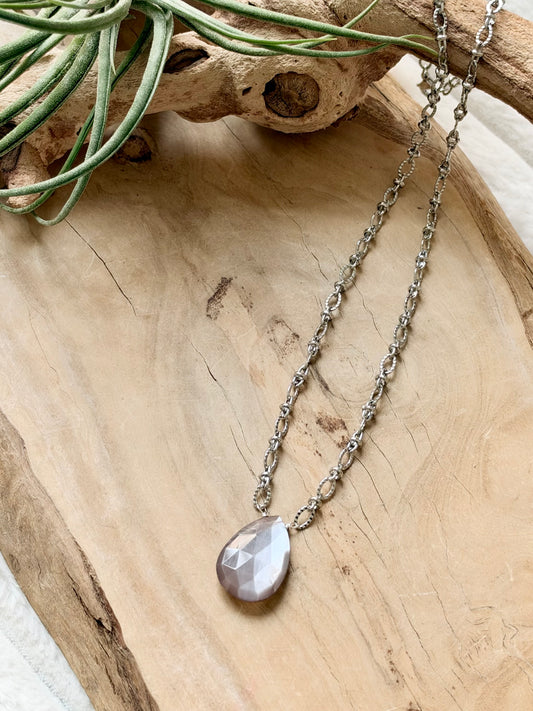 Chocolate Moonstone + Silver Necklace