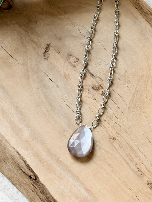 Chocolate Moonstone + Silver Necklace