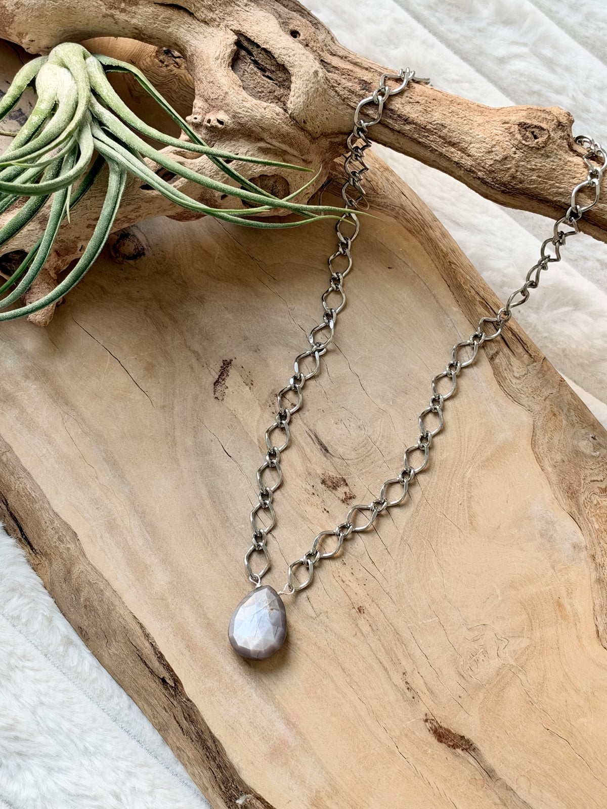 Chocolate Moonstone + Silver Necklace
