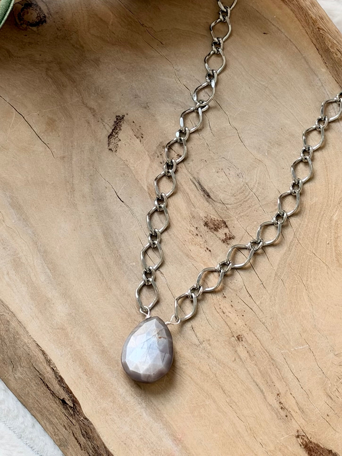 Chocolate Moonstone + Silver Necklace