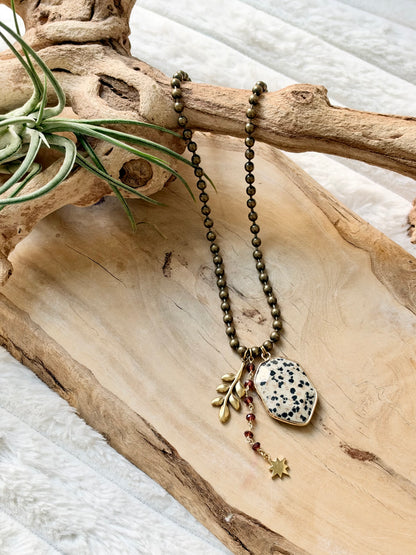 Dalmatian Jasper + Mixed Metals Ball Chain Necklace