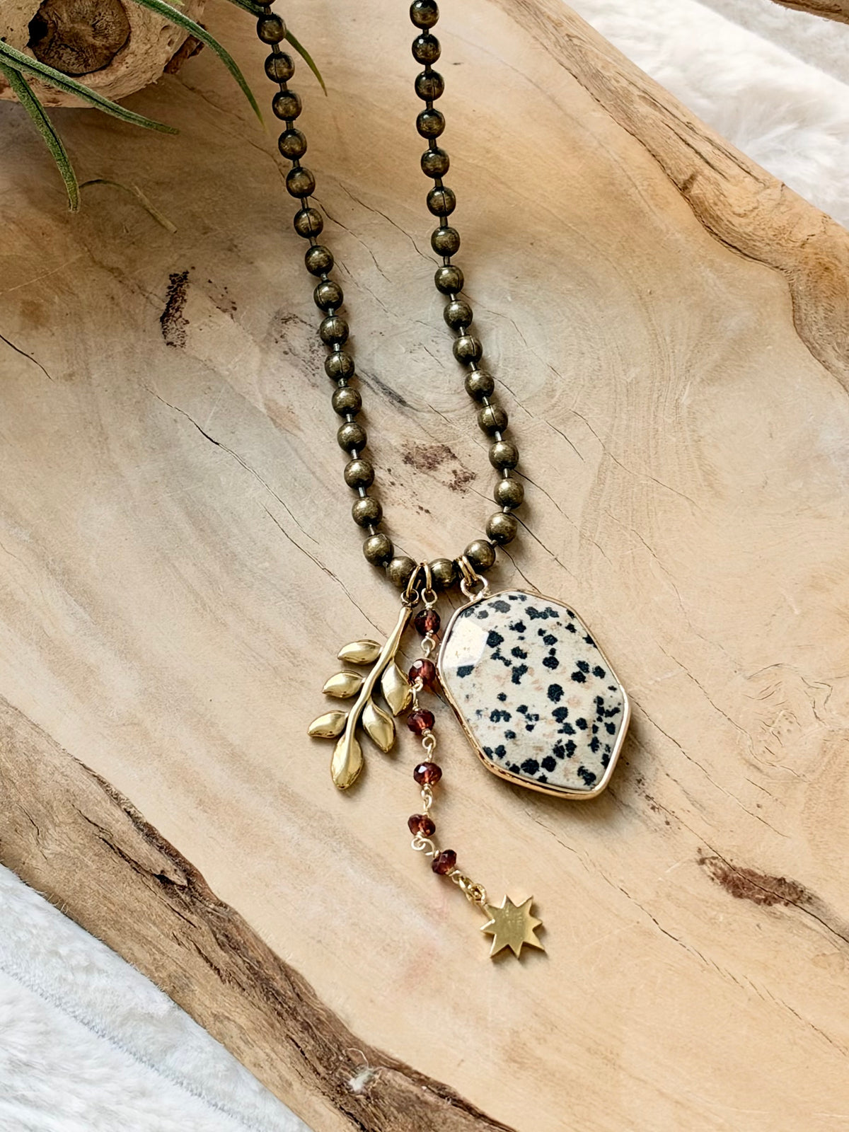 Dalmatian Jasper + Mixed Metals Ball Chain Necklace