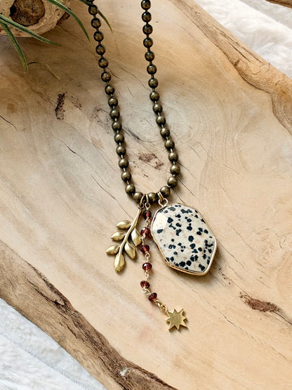 Dalmatian Jasper + Mixed Metals Ball Chain Necklace