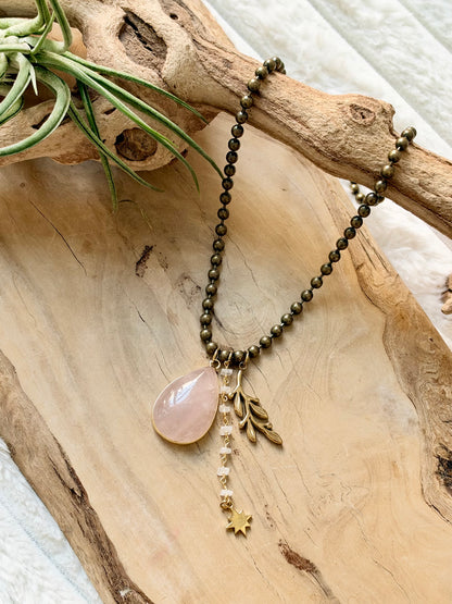 Rose Quartz + Mixed Metals Ball Chain Necklace