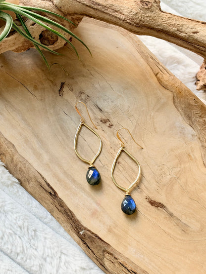 Black Labradorite + Gold Earrings