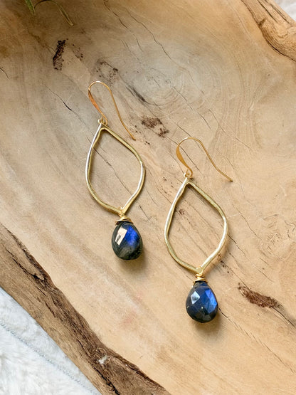 Black Labradorite + Gold Earrings