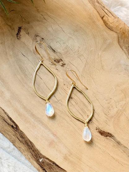 Madagascar Rainbow Moonstone + Gold Earrings