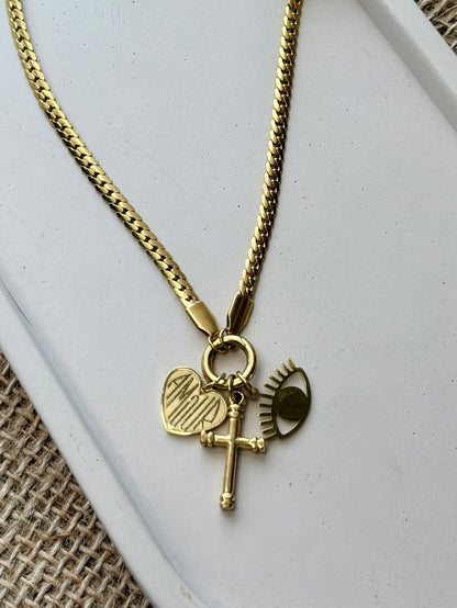 Amour + Protection Gold Carabiner Stainless Steel Necklace