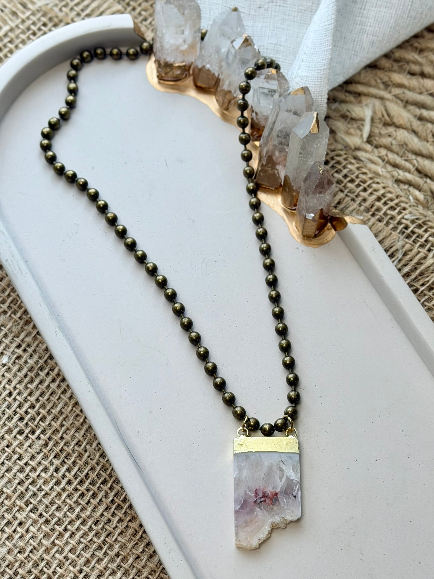 Amethyst Stalactite + Antique Brass Ball Chain Necklace