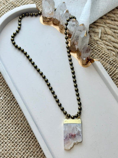 Amethyst Stalactite + Antique Brass Ball Chain Necklace