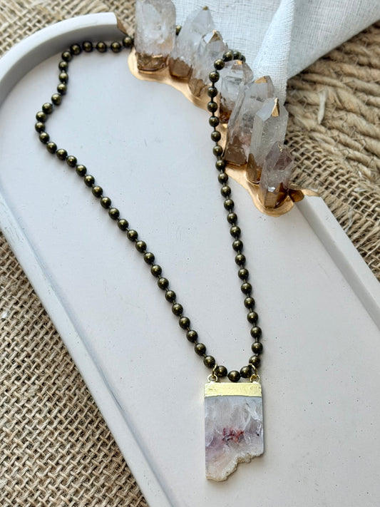 Amethyst Stalactite + Antique Brass Ball Chain Necklace