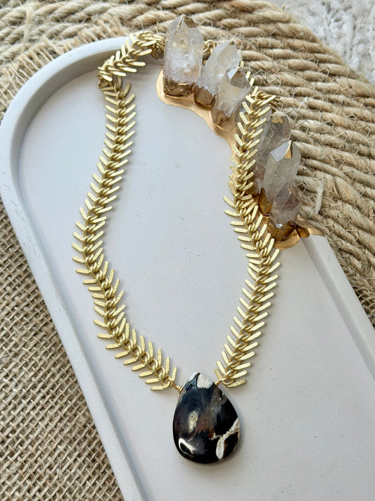 Rare Australian Peanut Wood + Matte Gold Fishbone Chain Necklace