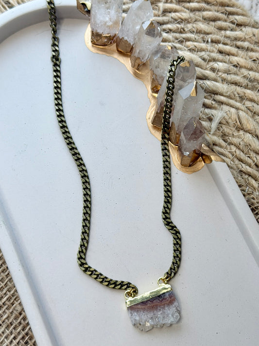Striped Amethyst Stalactite + Antique Brass Necklace
