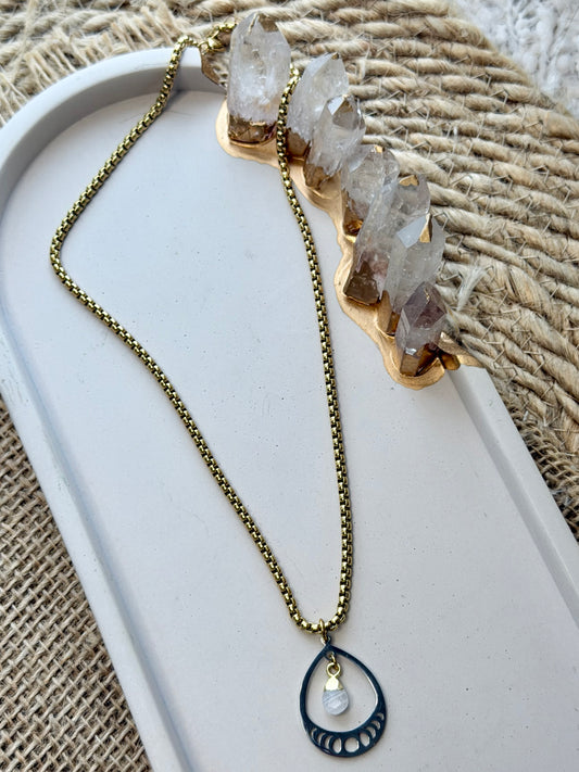 Moonstone Moon Phase + Mixed Metal Necklace