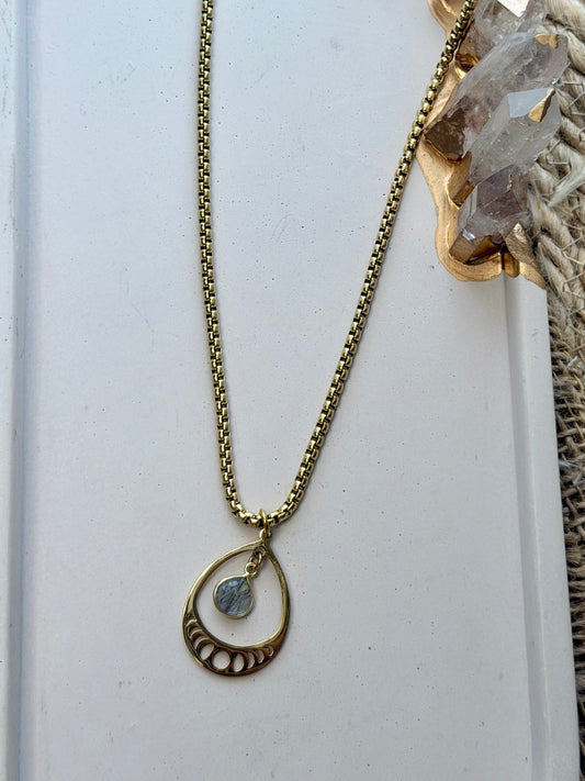 Rutilized Quartz Moon Phase + Gold Stainless Steel Necklace