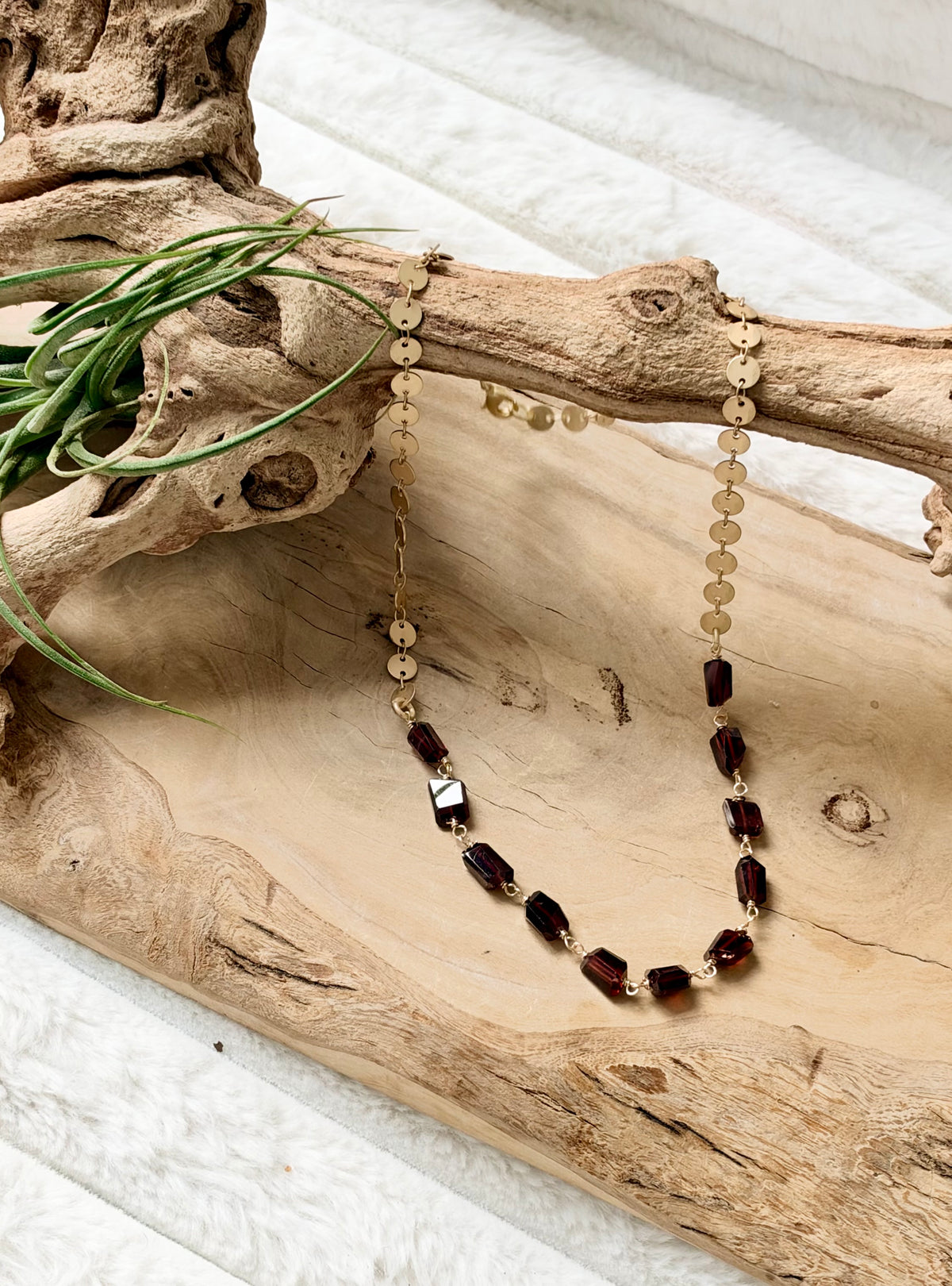 Mozambique Garnet + Matte Gold Necklace