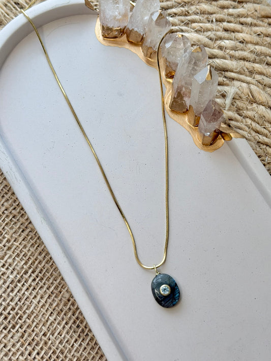 Labradorite + Blue Topaz Gold Oval Necklace