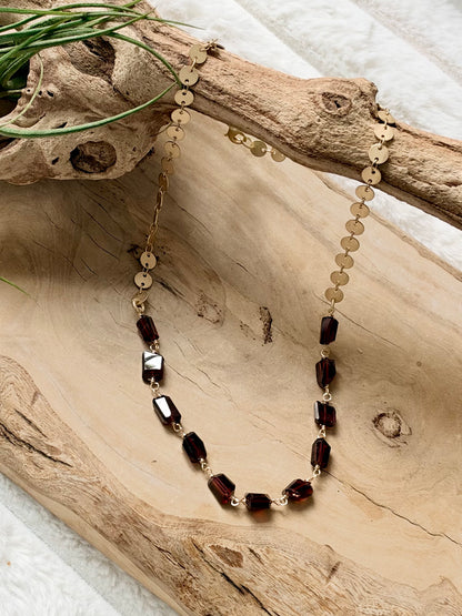 Mozambique Garnet + Matte Gold Necklace