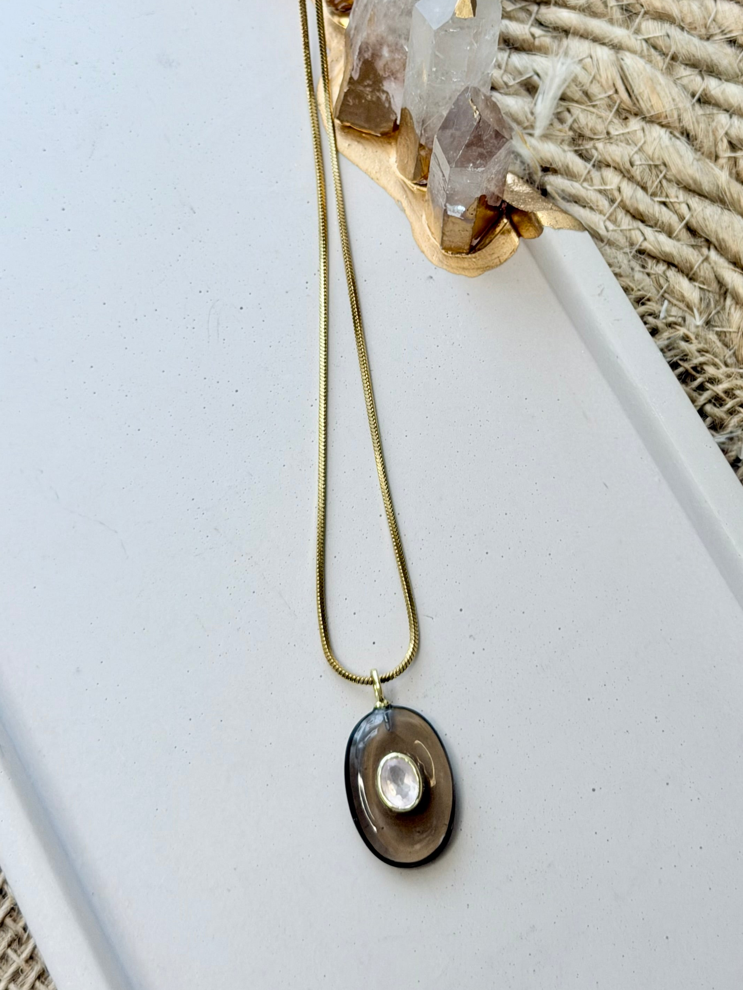Smoky Quartz + Rose Quartz Gold Necklace
