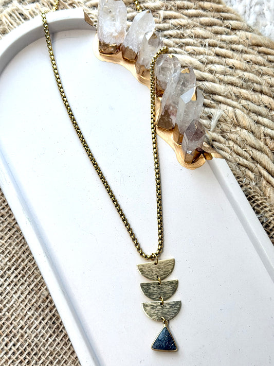Black Sunstone + Gold Half Moon Necklace