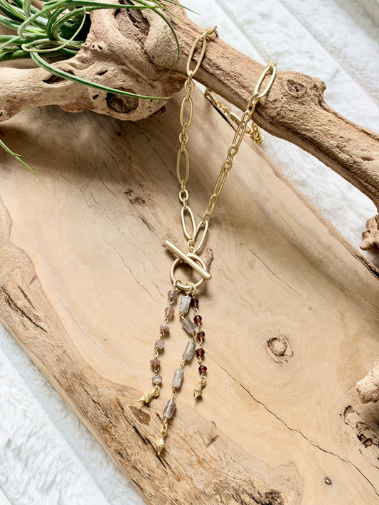 Gemstones + Matte Gold Toggle Necklace