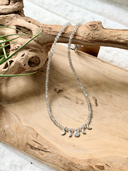 Labradorite + Silver Moon Phases Beaded Necklace