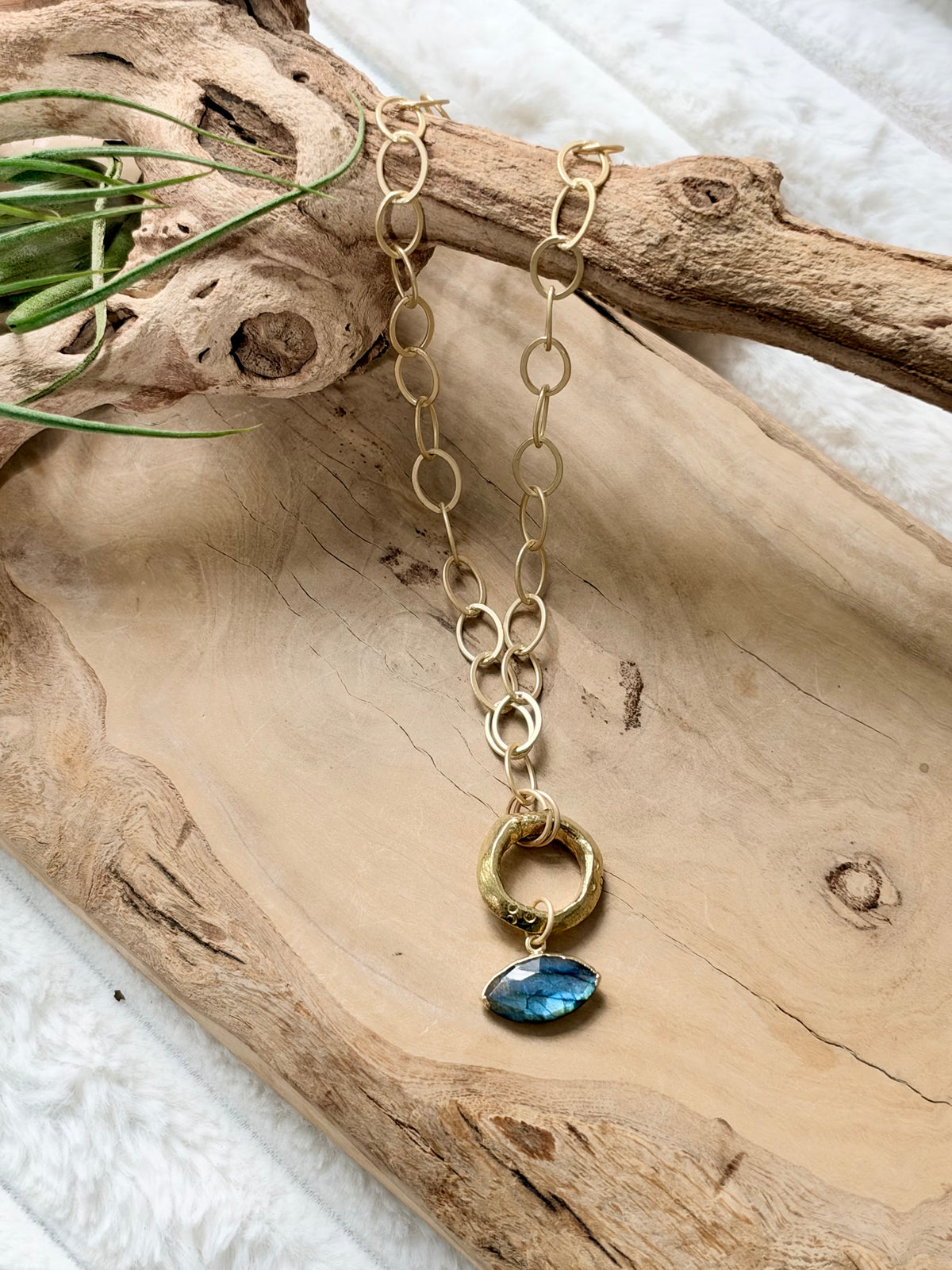Labradorite Evil Eye + Matte Gold Necklace