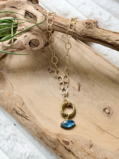 Labradorite Evil Eye + Matte Gold Necklace