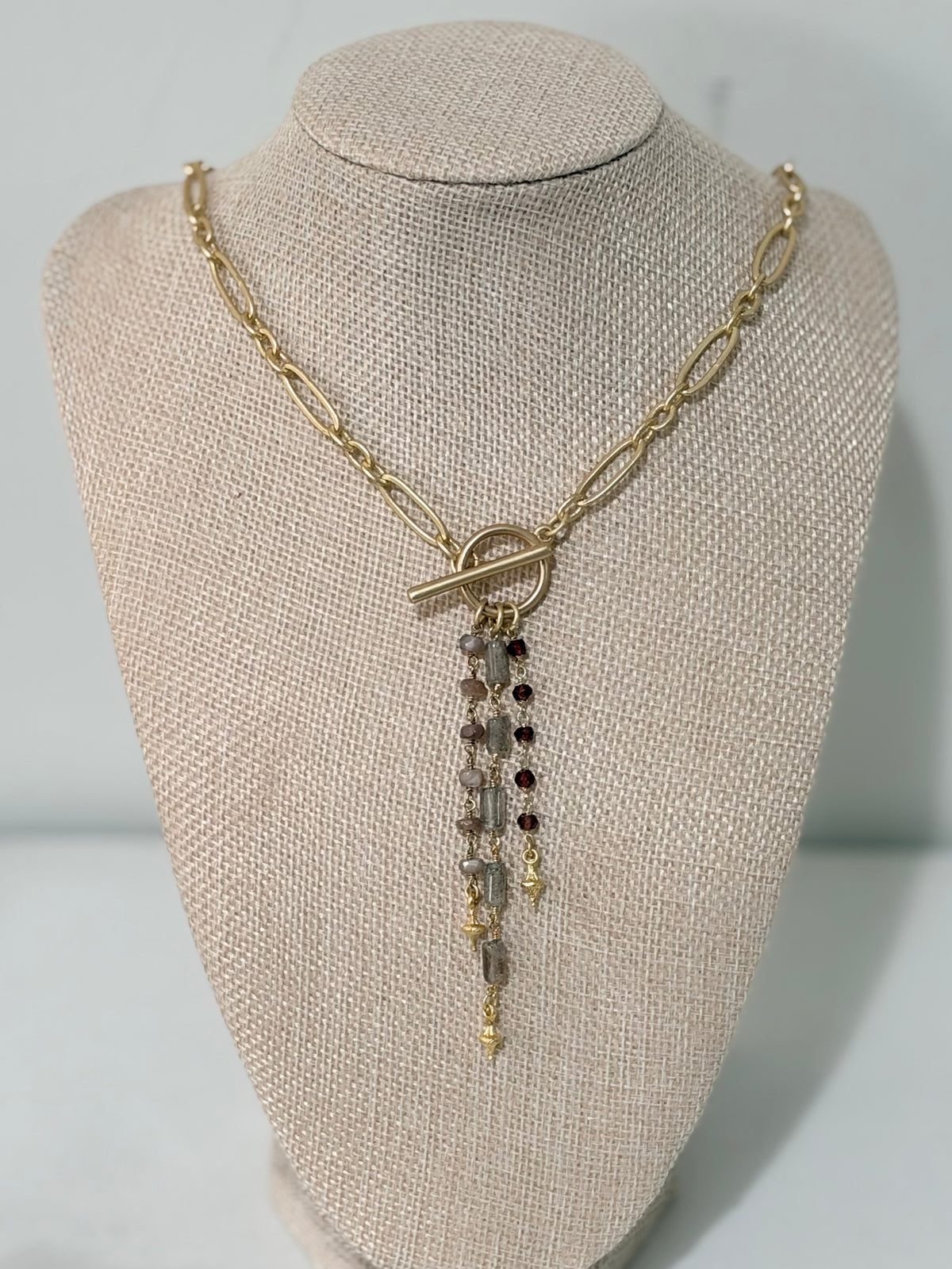 Gemstones + Matte Gold Toggle Necklace