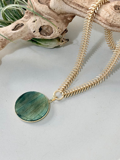 Labradorite + Matte Gold Fishbone Necklace