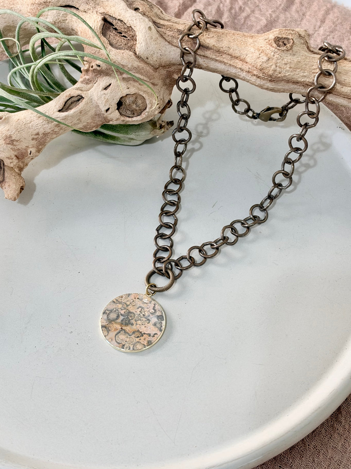 Leopard Jasper + Antique Brass Necklace