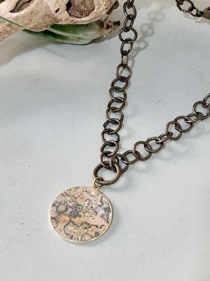 Leopard Jasper + Antique Brass Necklace