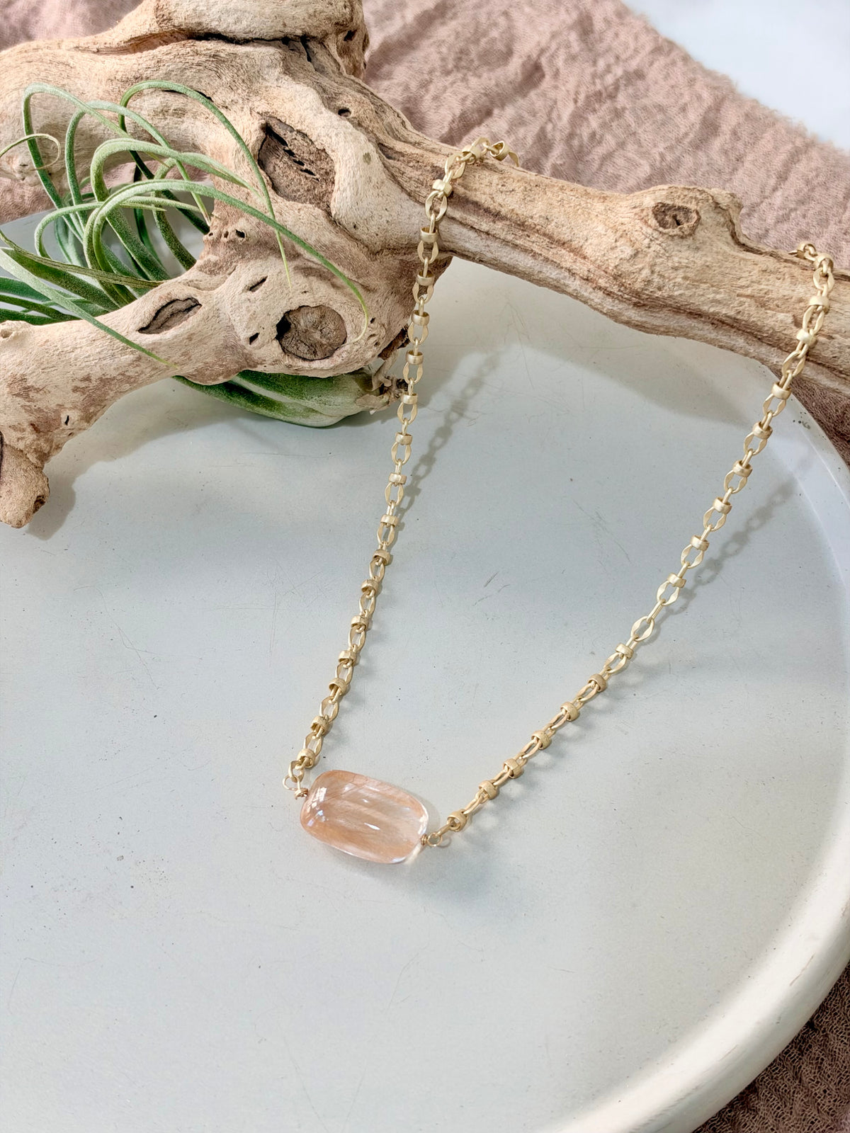 Copper in Quartz + Matte Gold Necklace